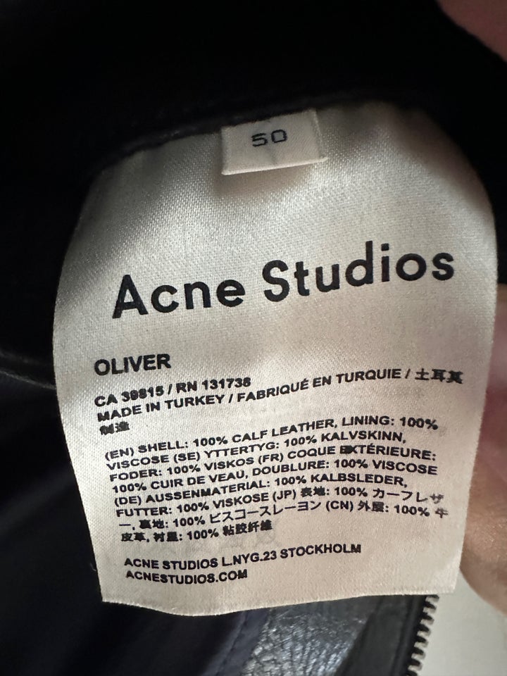 Læderjakke, str. L, Acne Studios