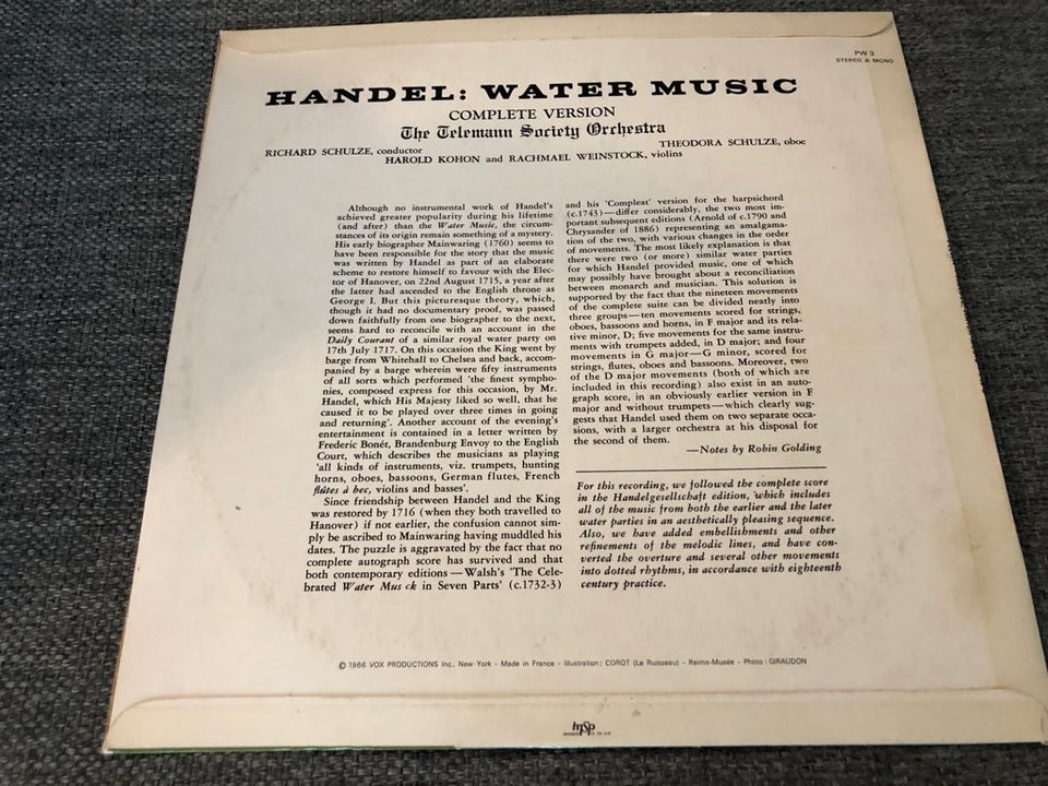 LP, Händel, Telemann Society