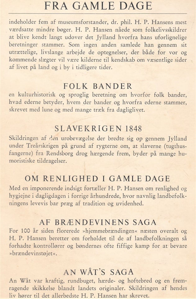 Fra gamle dage, H.P.HANSEN , emne: