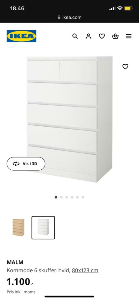 Malm kommode med 6 skuffer, Ikea