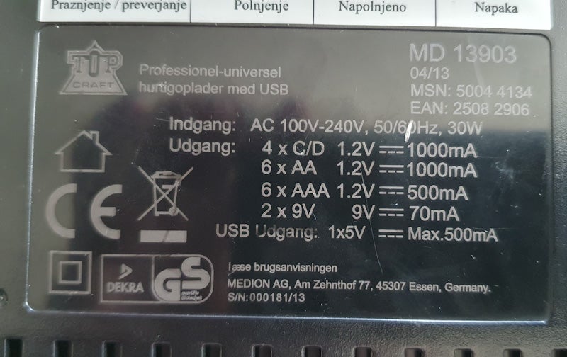 Oplader Top Craft MD 13903