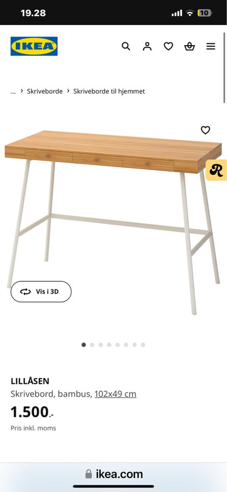 Skrivebord, ikea, b: 102 d: 49