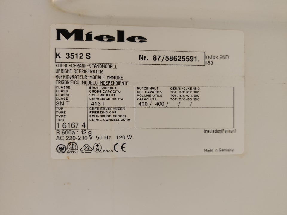 Køle/svaleskab, Miele, b: 60 d: 60