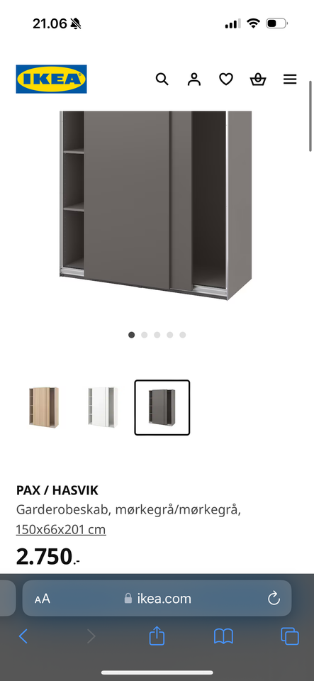 Garderobeskab, Ikea, b: 150 d: 66 h: