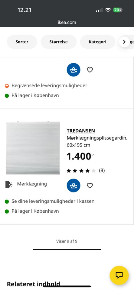 Mørklægningsgardin, b: 60 h: 195