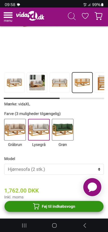 Havesofa bænk hynder VidaXL