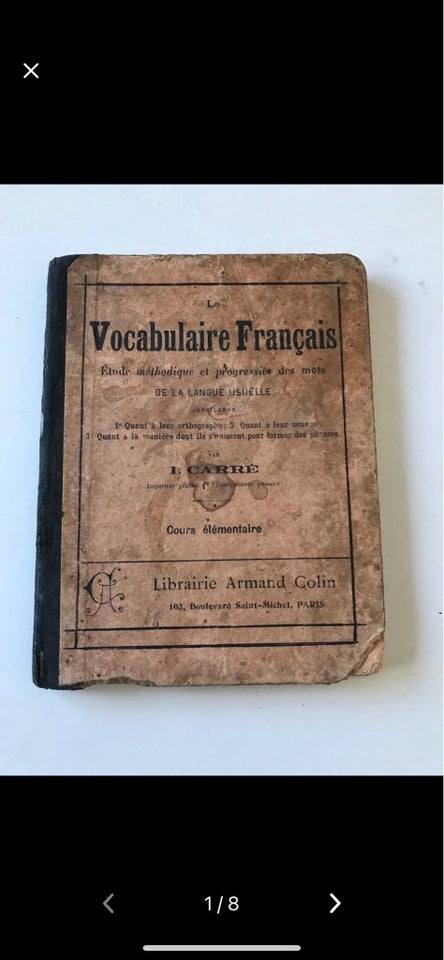 Antik fransk lærebog, 101 år gl.