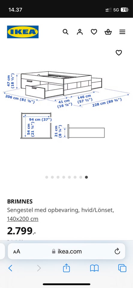 Sengeramme, Ikea, b: 140 l: 200