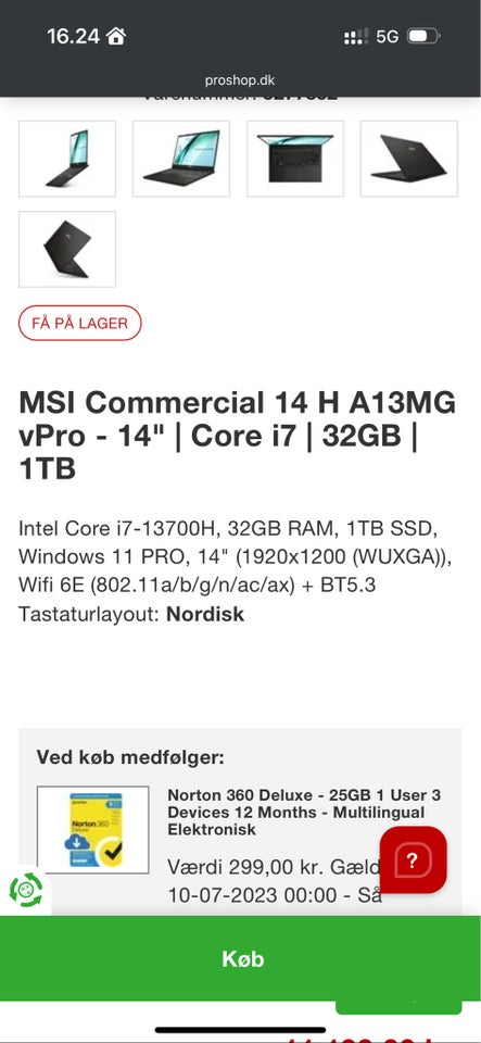 MSI Commercial 14 H A13MG vPro 14”,