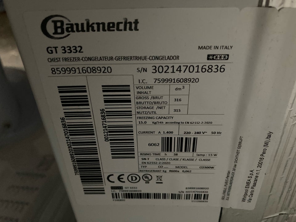 Kummefryser, Bauknecht GT3332,