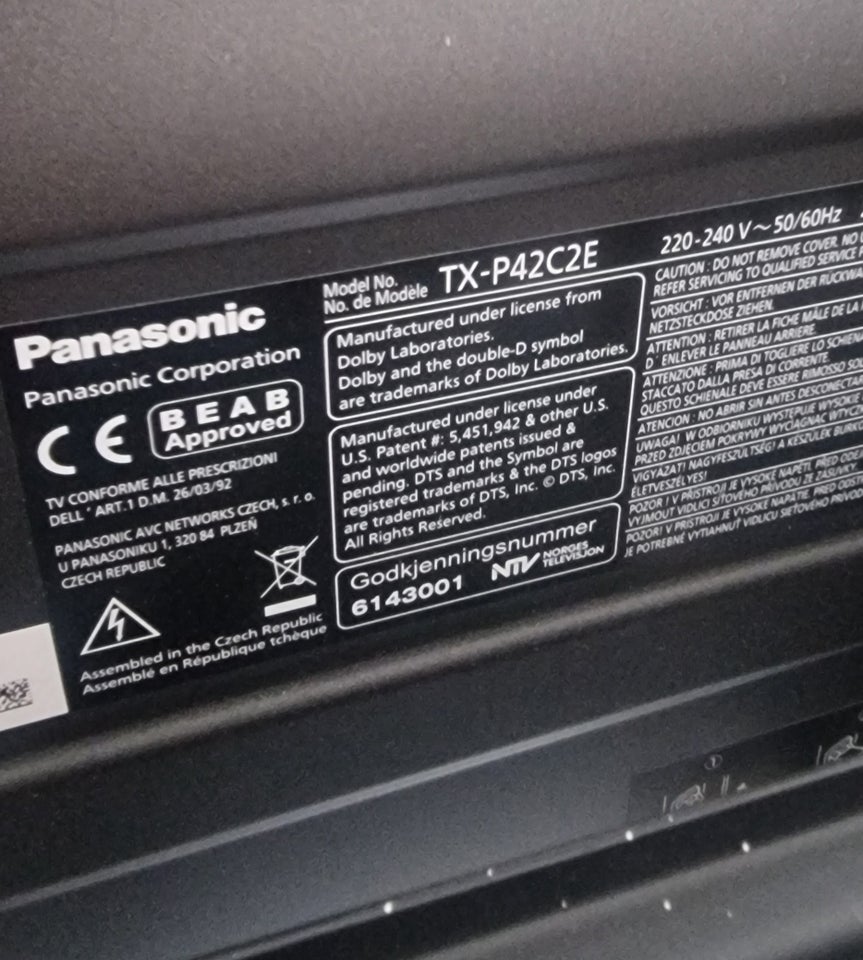 Plasma Panasonic Tx-P42C2E