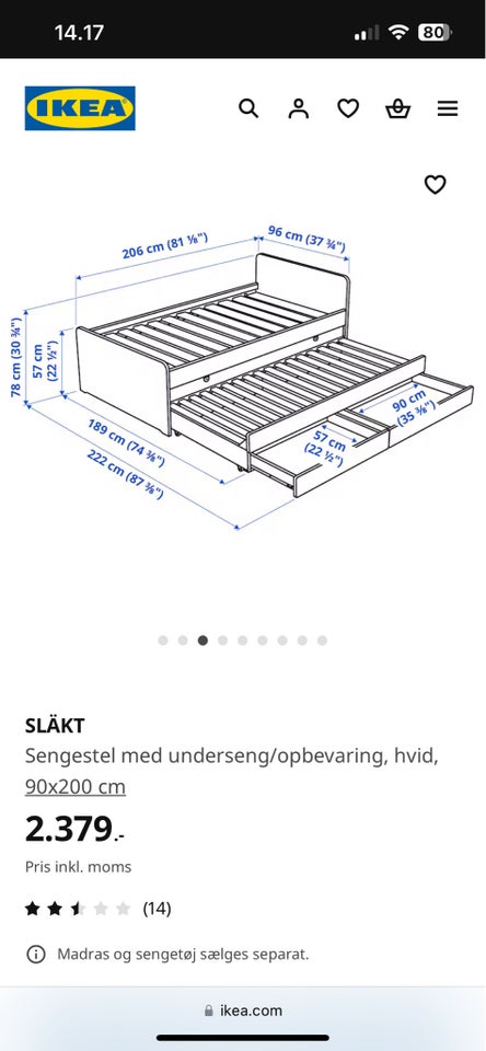 Enkeltseng, Ikea, b: 80 l: 200