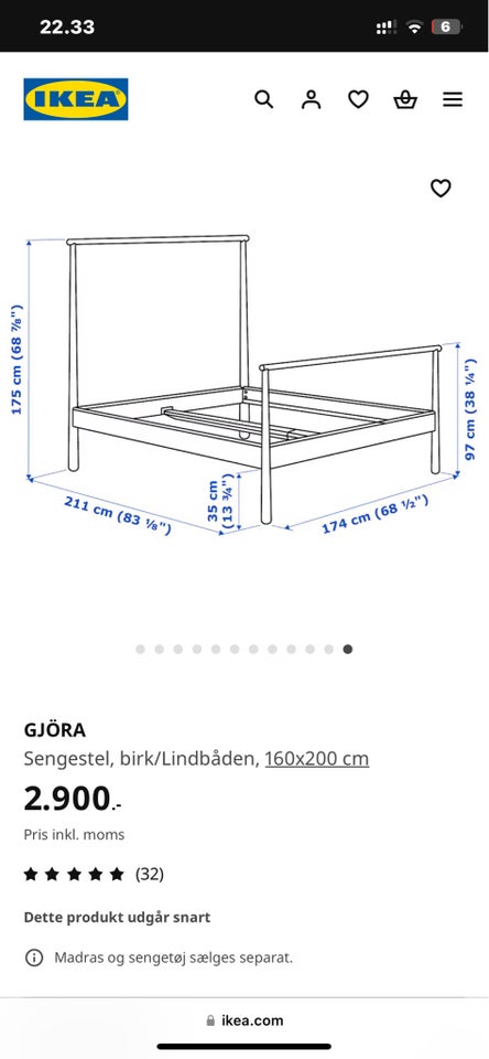 Sengeramme, Ikea , b: 140 l: 200