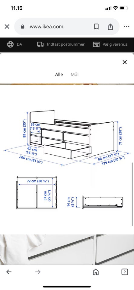 Enkeltseng, Ikea, b: 90 l: 200 h: 71