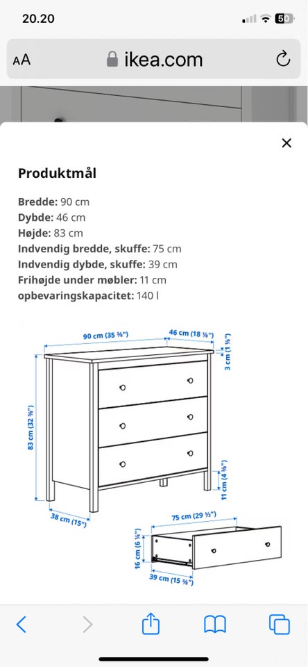 Kommode, laminat, b: 90 d: 46 h: 83