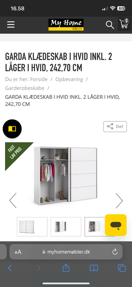 Klædeskab, b: 242 d: 64 h: 200