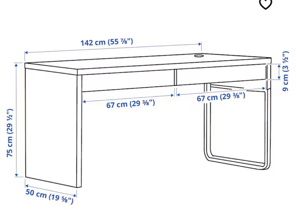 Skrivebord, Ikea, b: 142 d: 50 h: 75