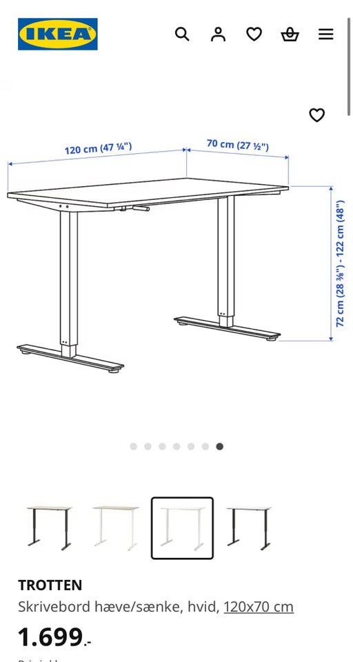 Skrive-/computerbord, Ikea, b: