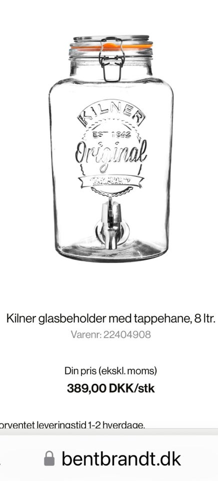 Dispenser 8 liter, Original Kilner