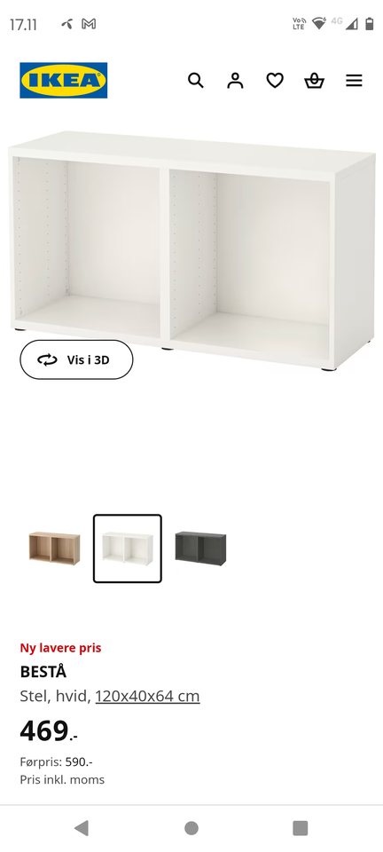 Reol Ikea Bestå b: 120 d: 40 h: 64