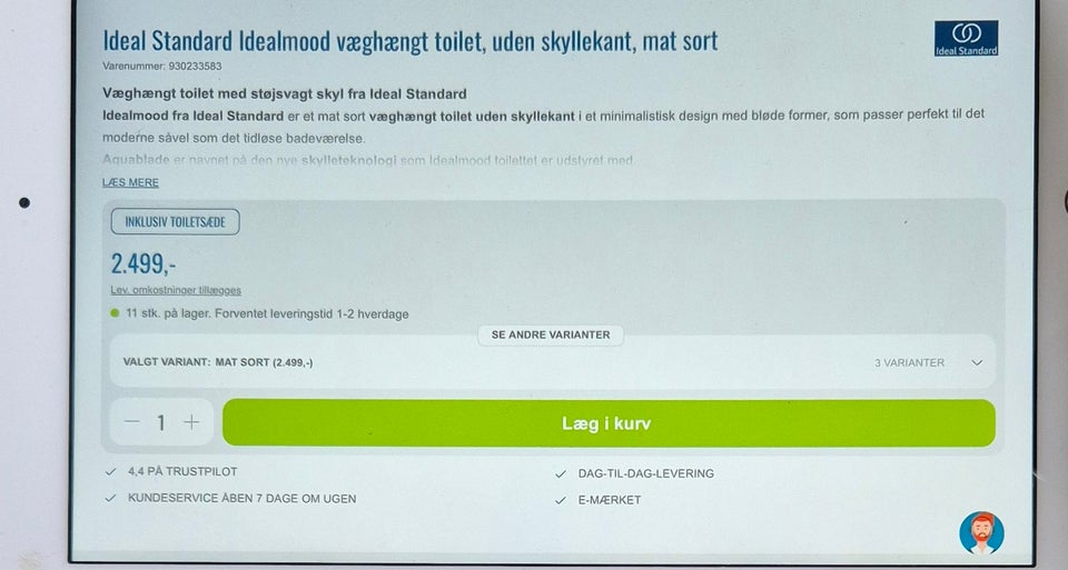 Toilet, Ideal, væghængt