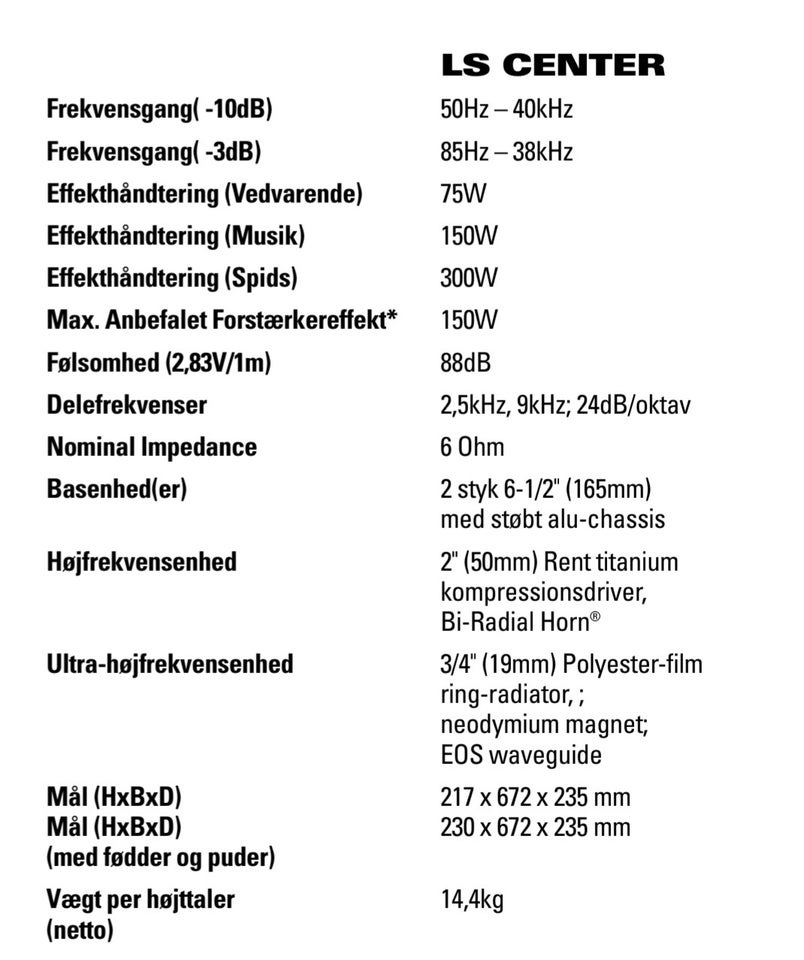 Centerhøjttaler, JBL, LS Center