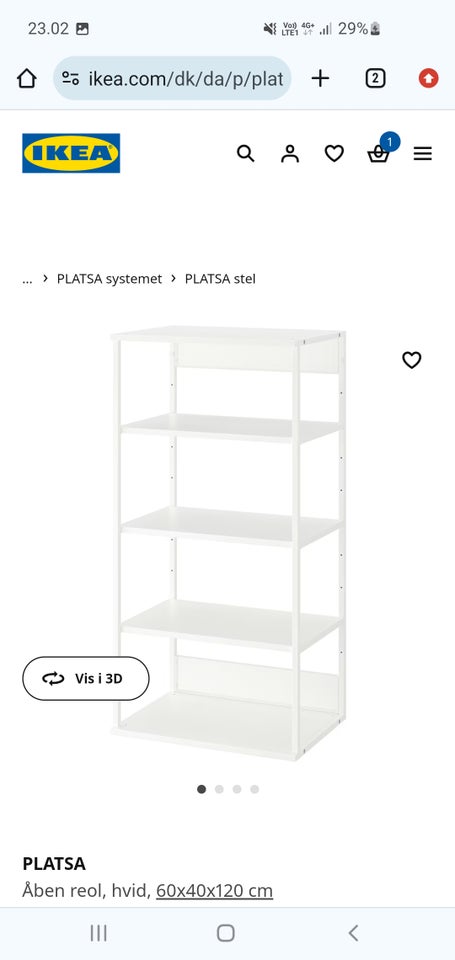 Reol, Platsa ikea, b: 60 d: 40 h: 120