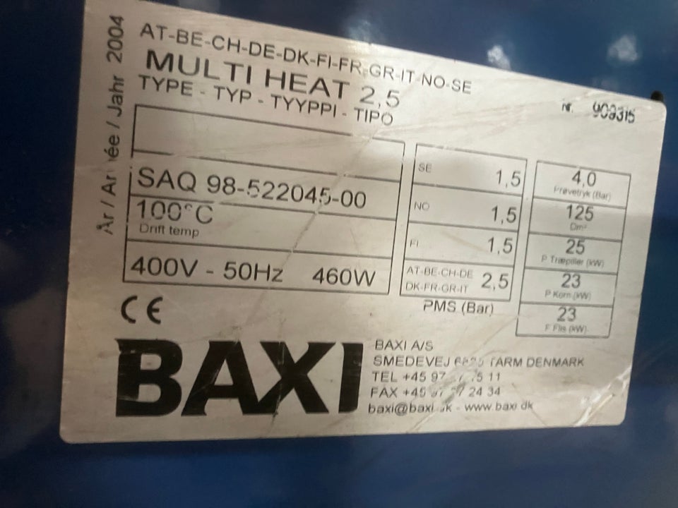 Pillefyr, Baxi multiheat 2,5