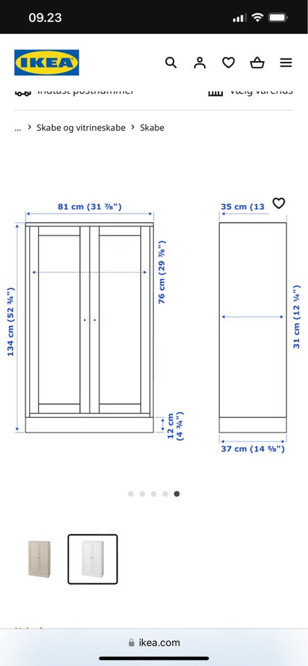 Andet skab Ikea b: 81 d: 37 h: 134