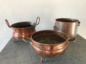 3 stk kobber potter / plantekrukker