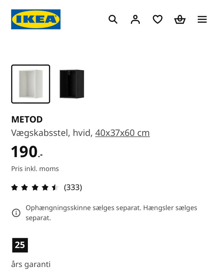 Vægskab, Ikea metod, b: 40 d: 37 h: 60