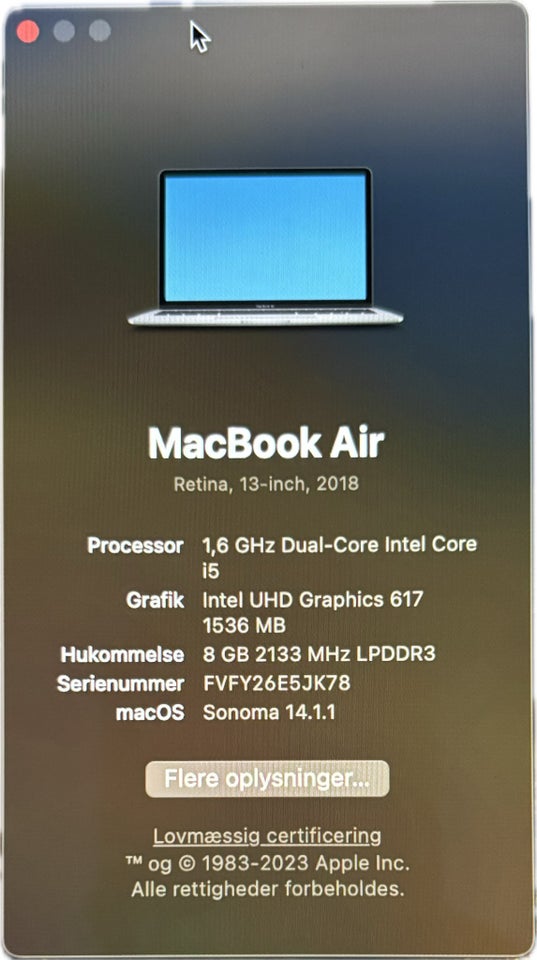 Andet mærke MacBook Air 16 GHz 8