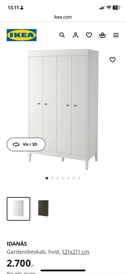 Garderobeskab IKEA b: 121 d: 57 h: