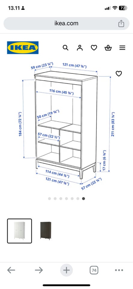 Garderobeskab IKEA b: 121 d: 57 h: