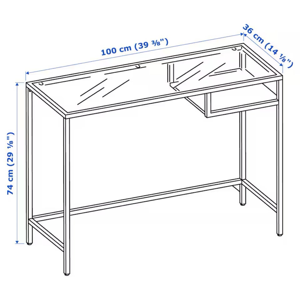 Skrivebord, Ikea, b: 100 d: 36 h: 74