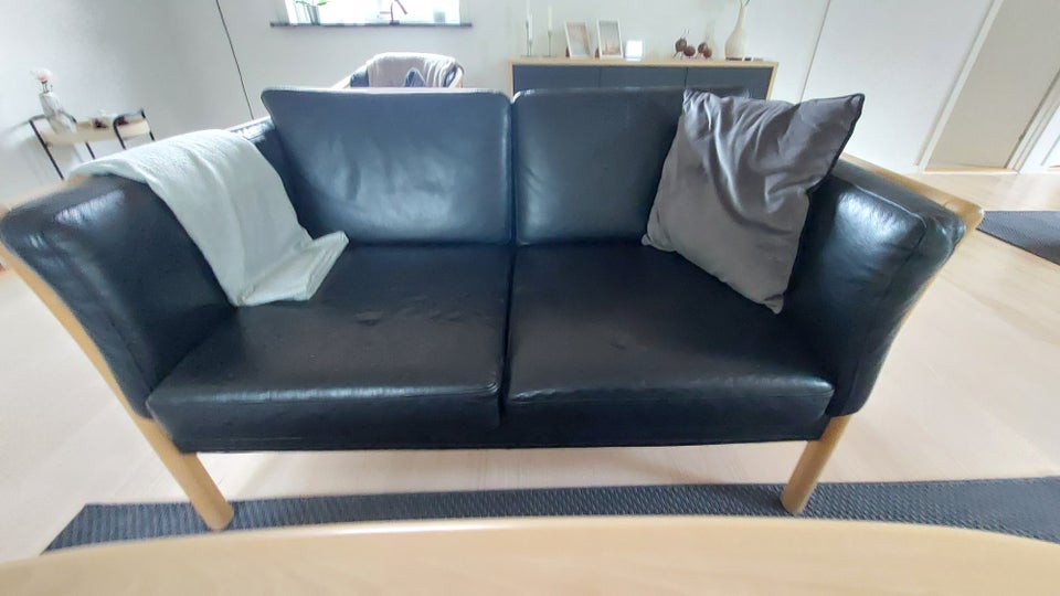 Sofa, læder, anden størrelse