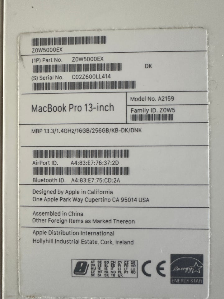 MacBook Pro, A2159, 1,4 GHz