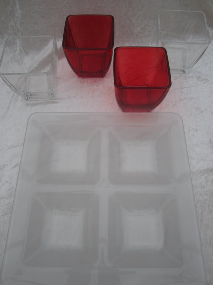 Glas Tapas fad med 4 store skåle