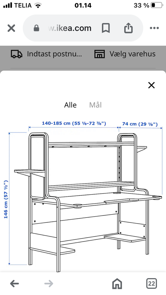 Computerbord FREDDE/Ikea  b: 140