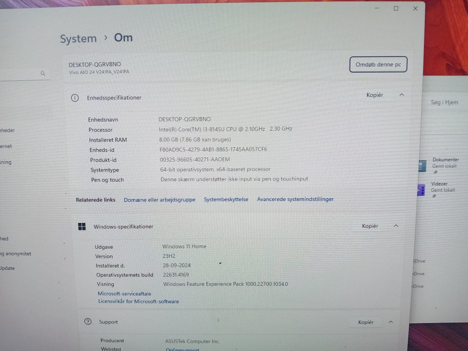 Asus Vivo AiO V241, Core i3 GHz, 8 GB