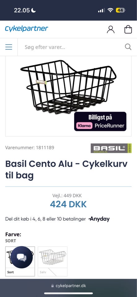 Cykelkurv Basil Centu Alu kurv til