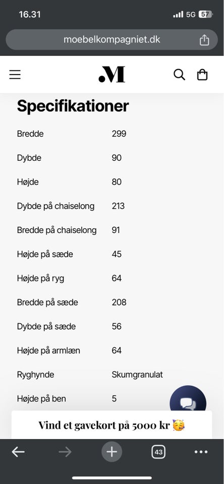 Hjørnesofa 7 pers 