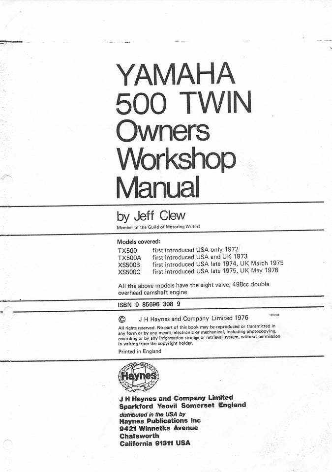 Yamaha 500 Twin Owners Workshop