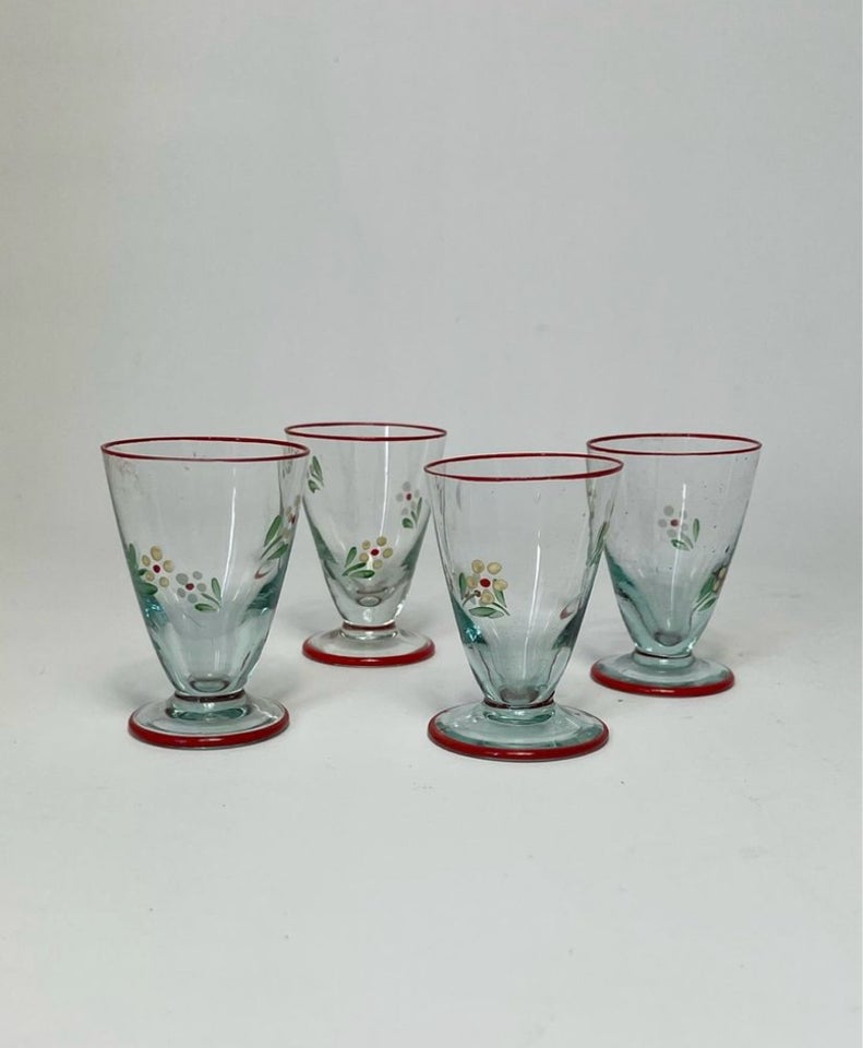 Glas 4 emalje bemalet vintageglas