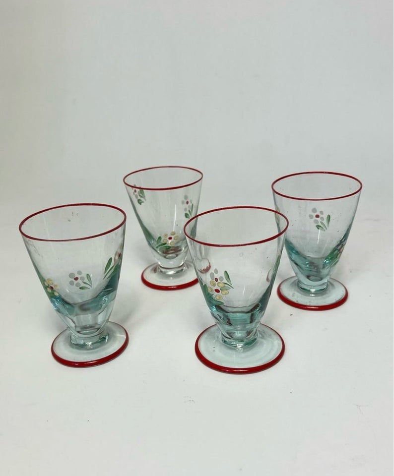 Glas 4 emalje bemalet vintageglas