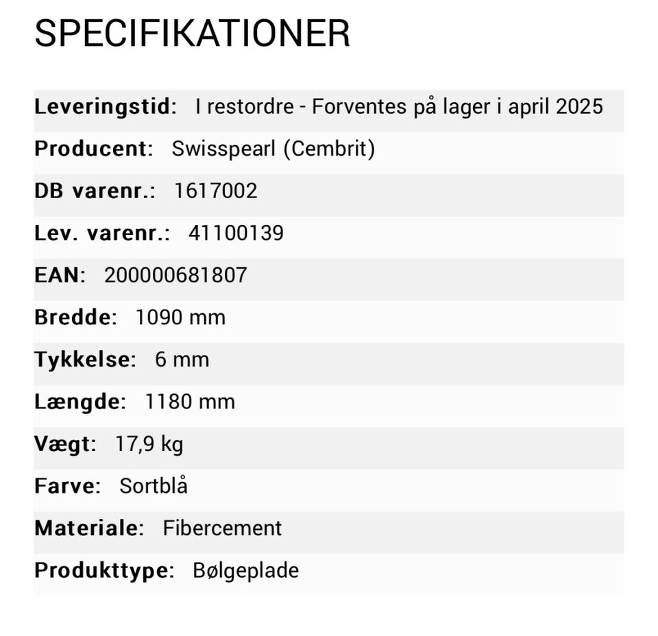 Swisspearl B6 tagplader NYE,