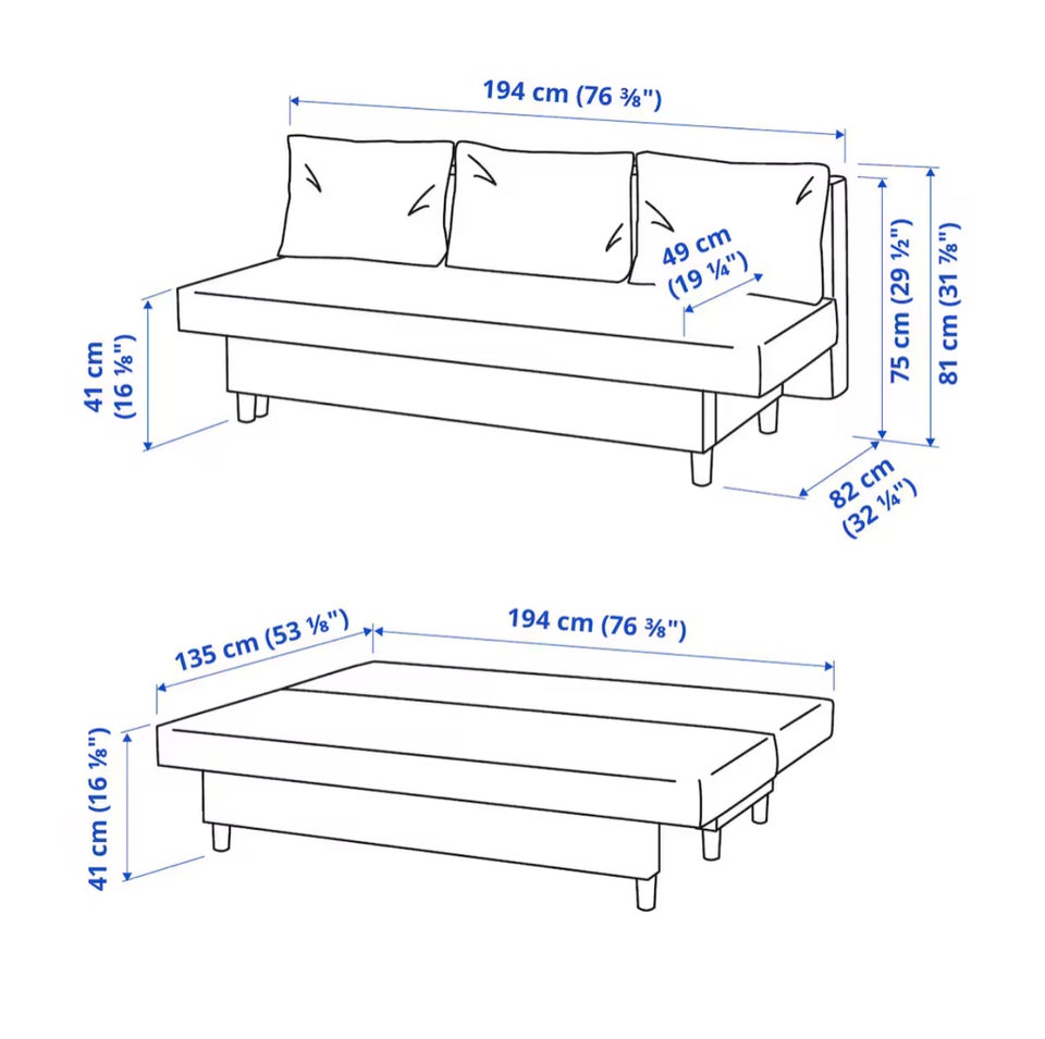 Sovesofa, IKEA, b: 135 l: 194 h: 42