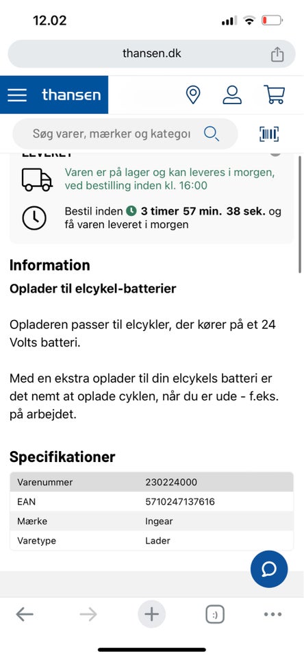 Elcykel-udstyr, Oplader til