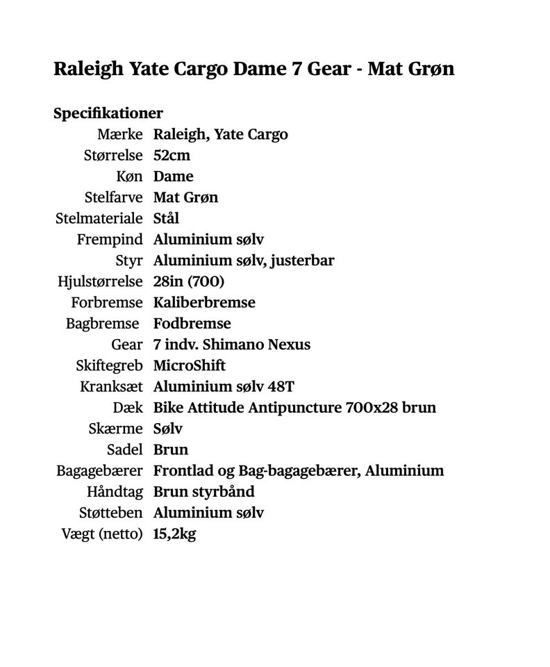 Damecykel, Raleigh, Yate Cargo