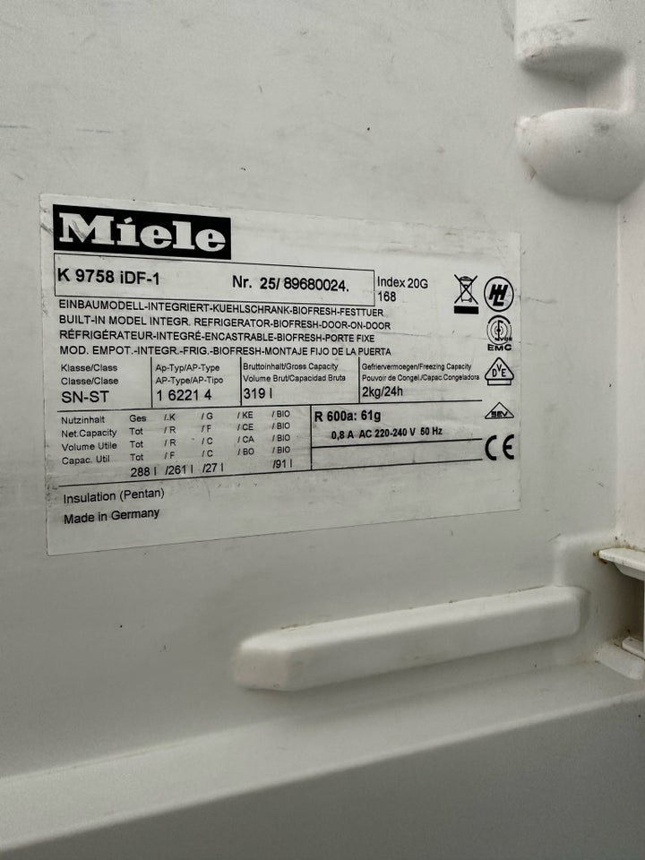 Køle/fryseskab, Miele K 9758